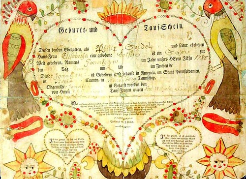 Taufschein 1788. Pennsylvania Fraktur