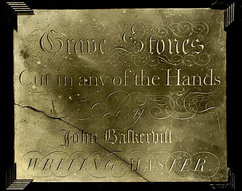 Slate tablet advertising Baskerville's works showing his skill as a designer of letters: 